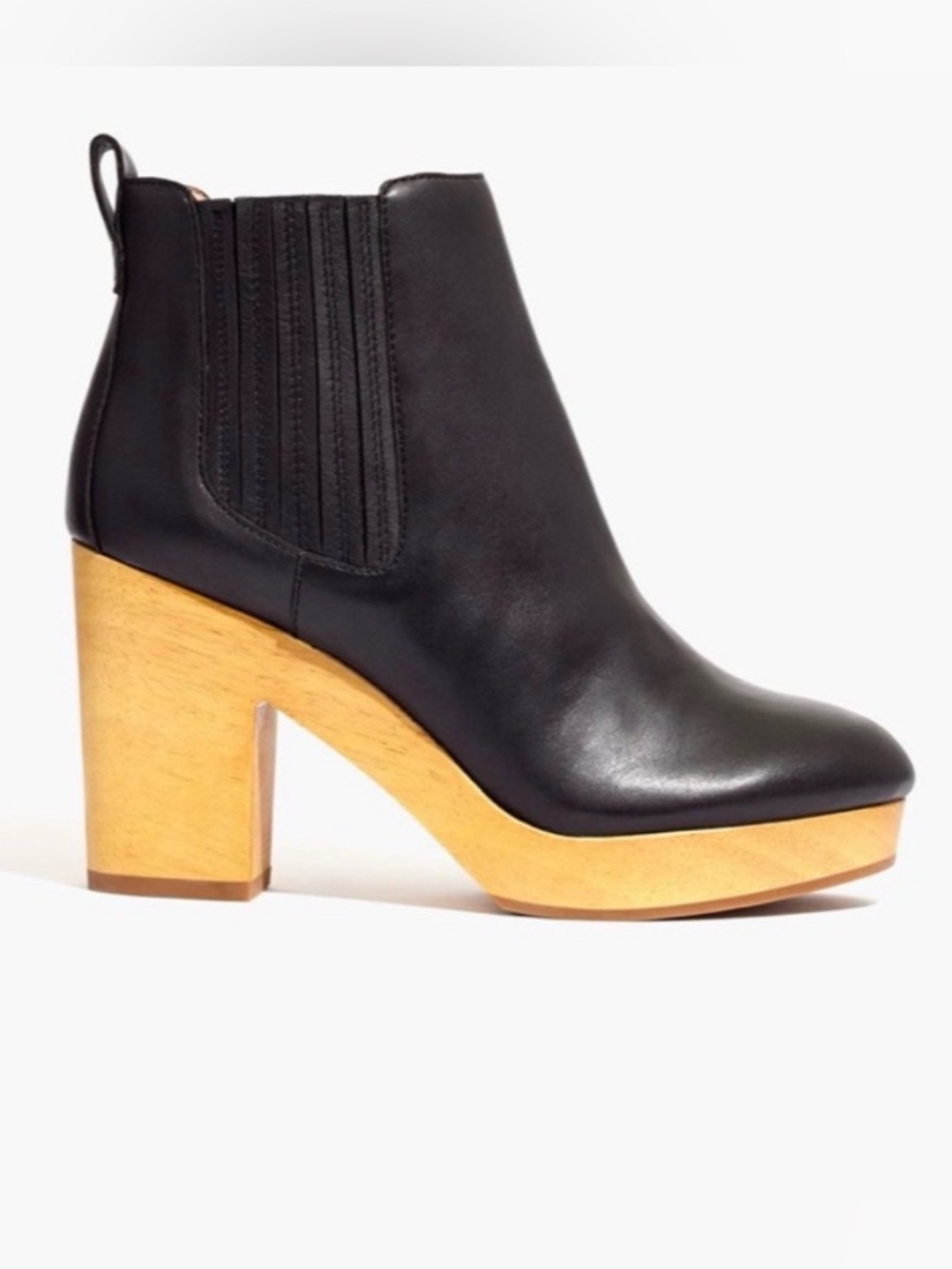 Madewell Wooden Heel Clog Boot in Black Leather